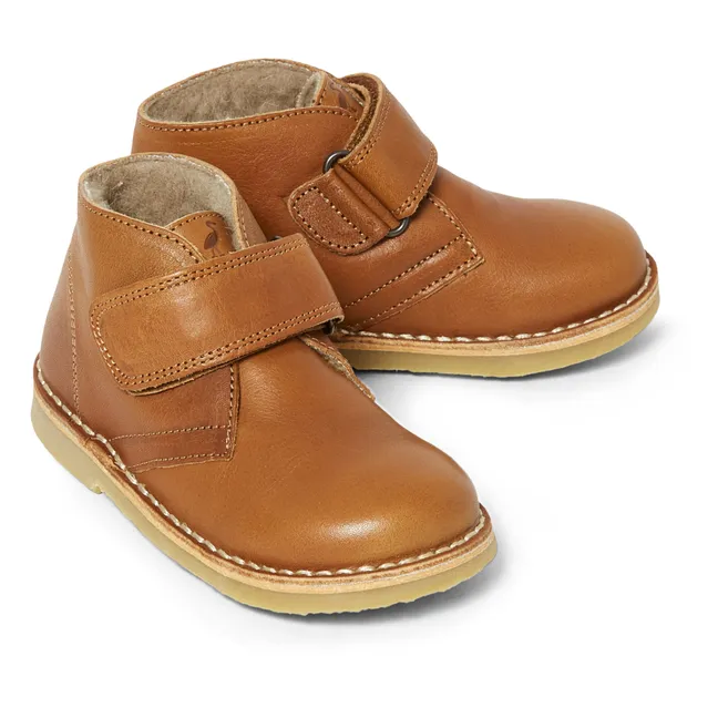 Scarpe da ginnastica alte, imbottite, con strap, modello: Desert | Cognac