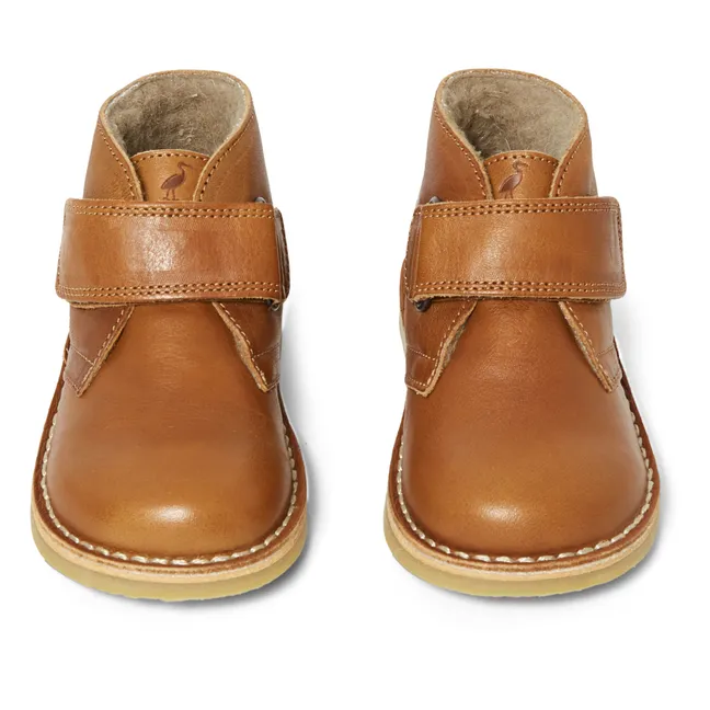 Scarpe da ginnastica alte, imbottite, con strap, modello: Desert | Cognac