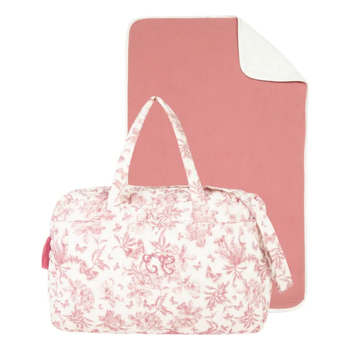 Bolso cambiador de toile de Jouy | Rosa- Imagen del producto n°0