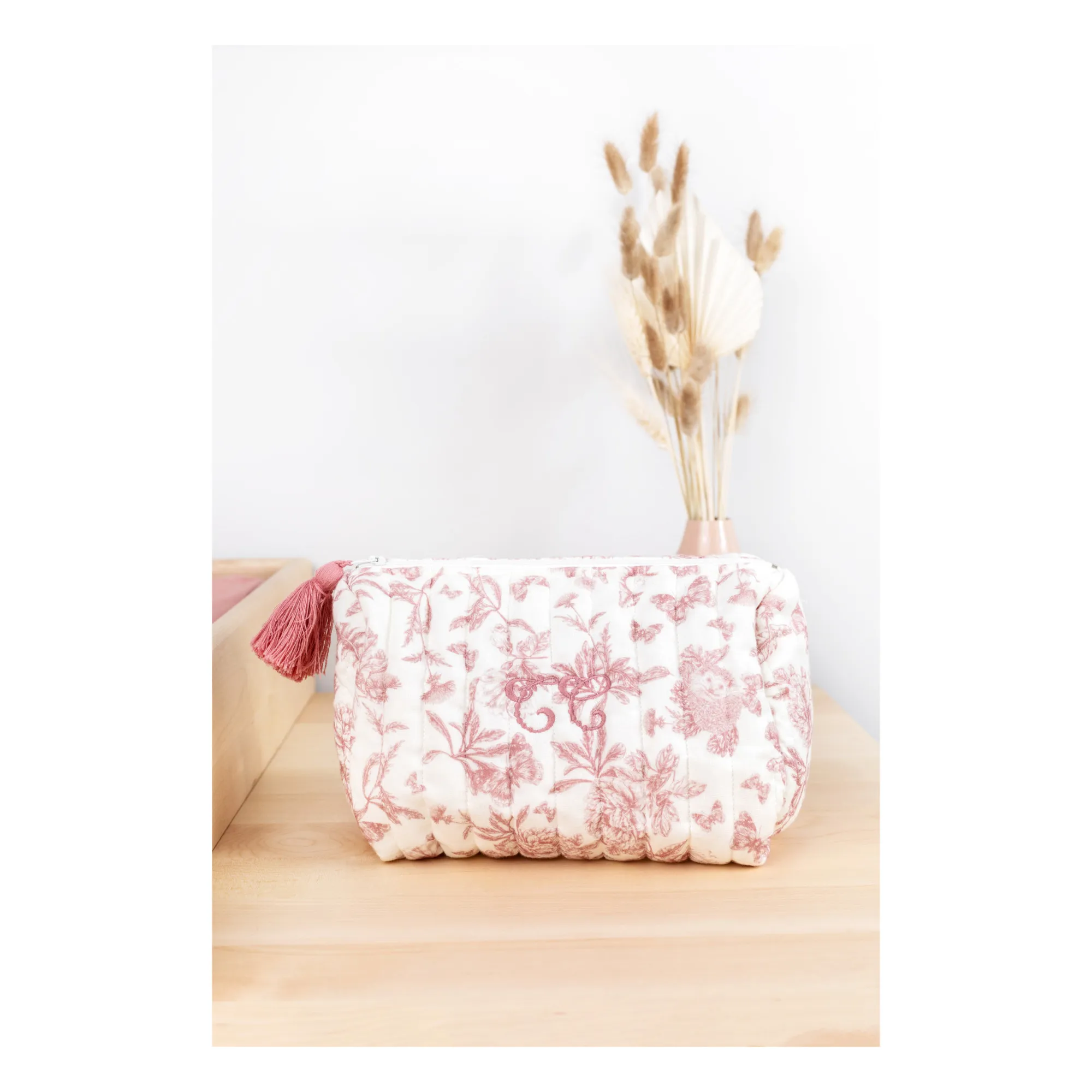 Trousse de toilette Toile de Jouy | Rose pêche- Image produit n°1