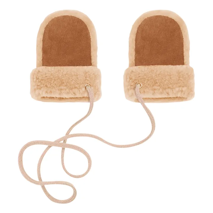 Mono-Colour Merino Sheepskin Mittens | Beige- Product image n°1