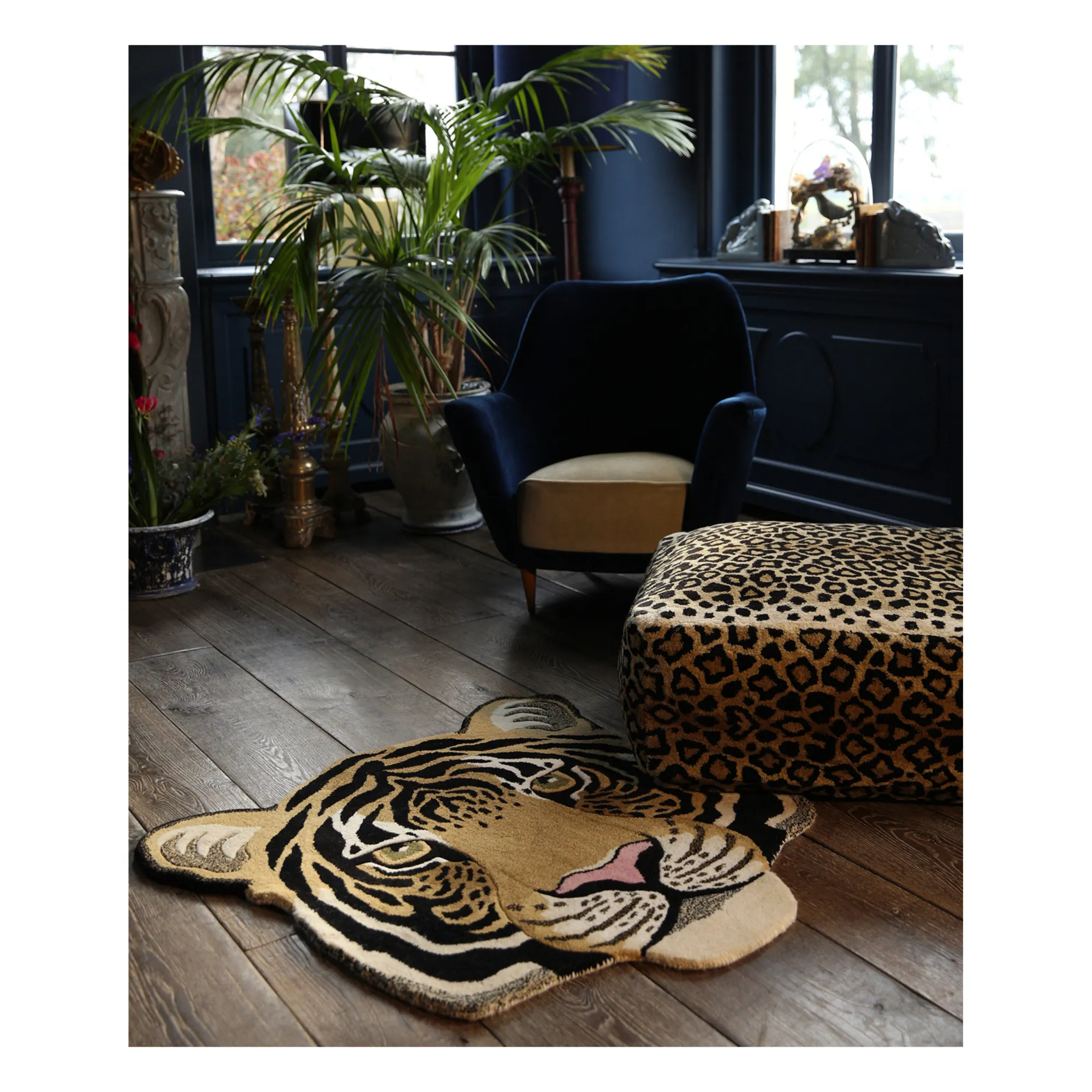 Tapis tête de tigre en laine Rajah  | Sable- Image produit n°1
