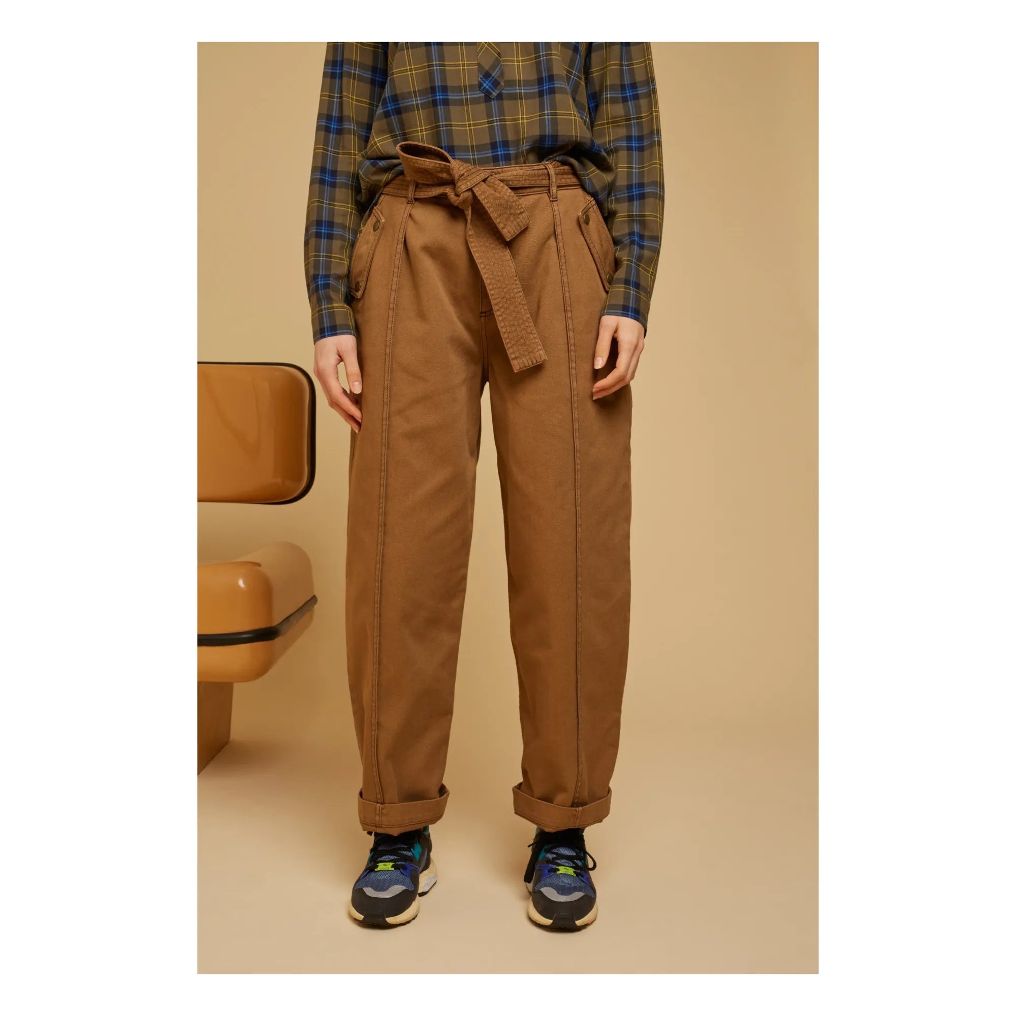 Chloé Stora Camel Raphia Belted Trousers