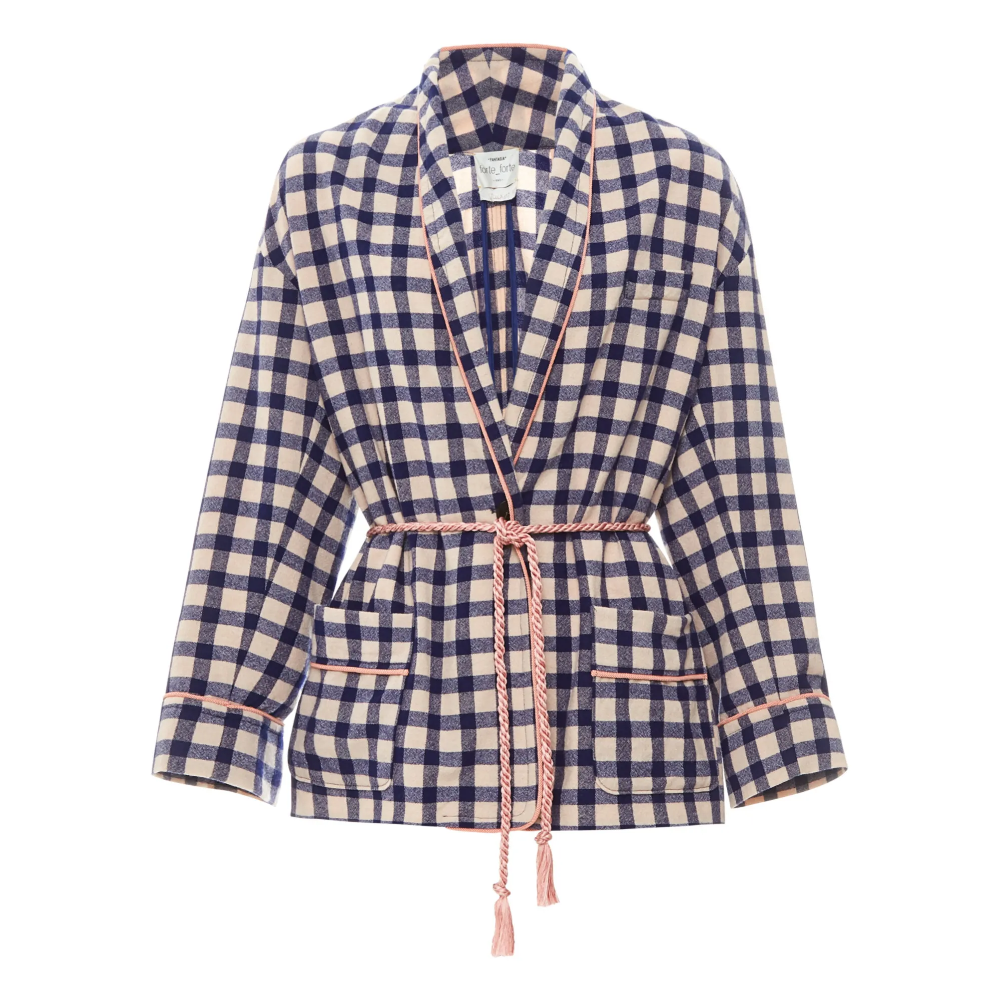 Forte Forte Navy Blue Checked Woollen Kimono