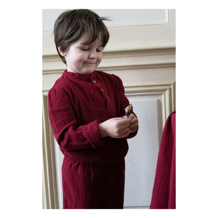 Pijama Deli de doble gasa de algodón orgánico | Rojo- Imagen del producto n°1