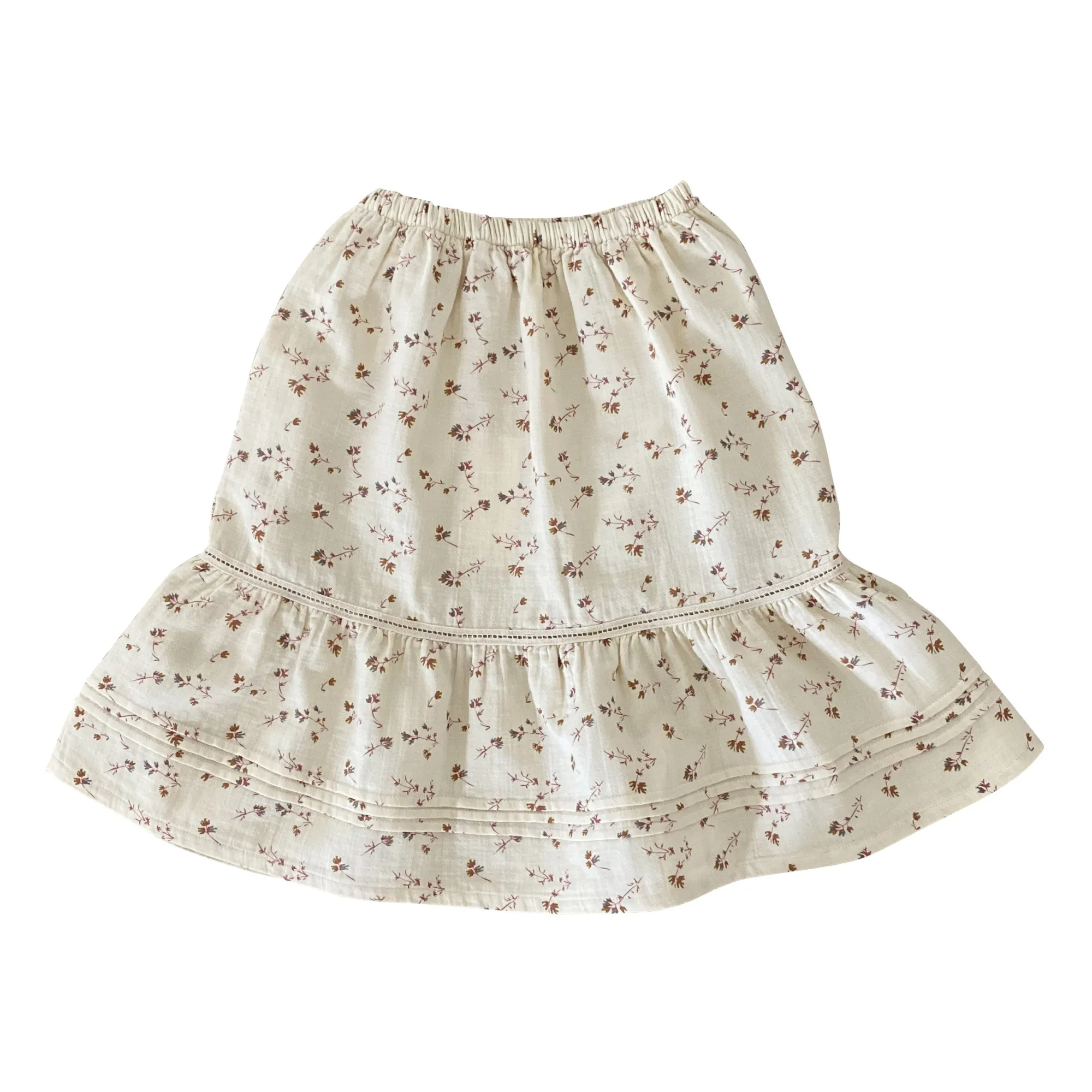Liilu Ecru Susi Cotton Muslin Floral Midi Skirt