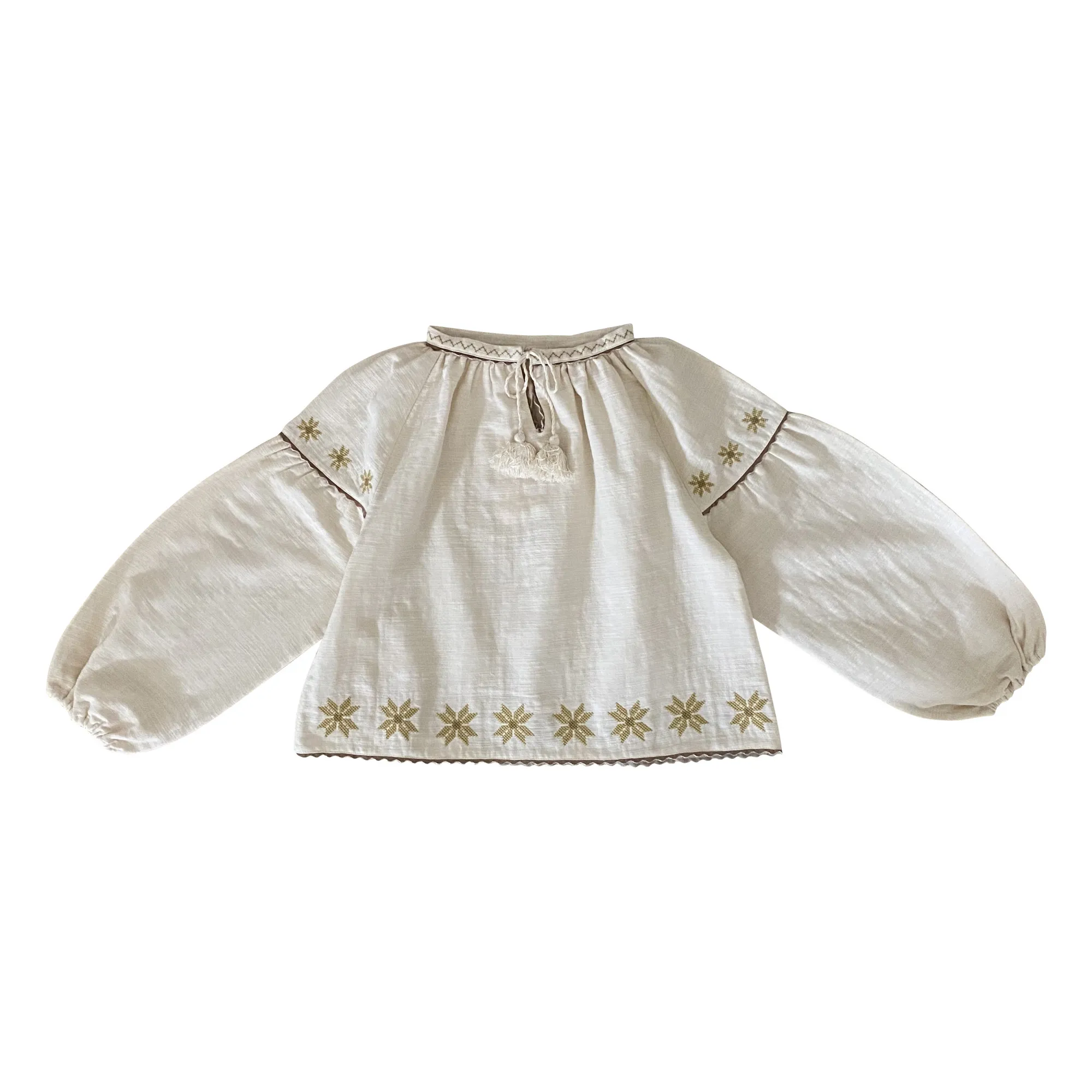 Liilu Ecru Folk Cotton Muslin Embroidered Blouse