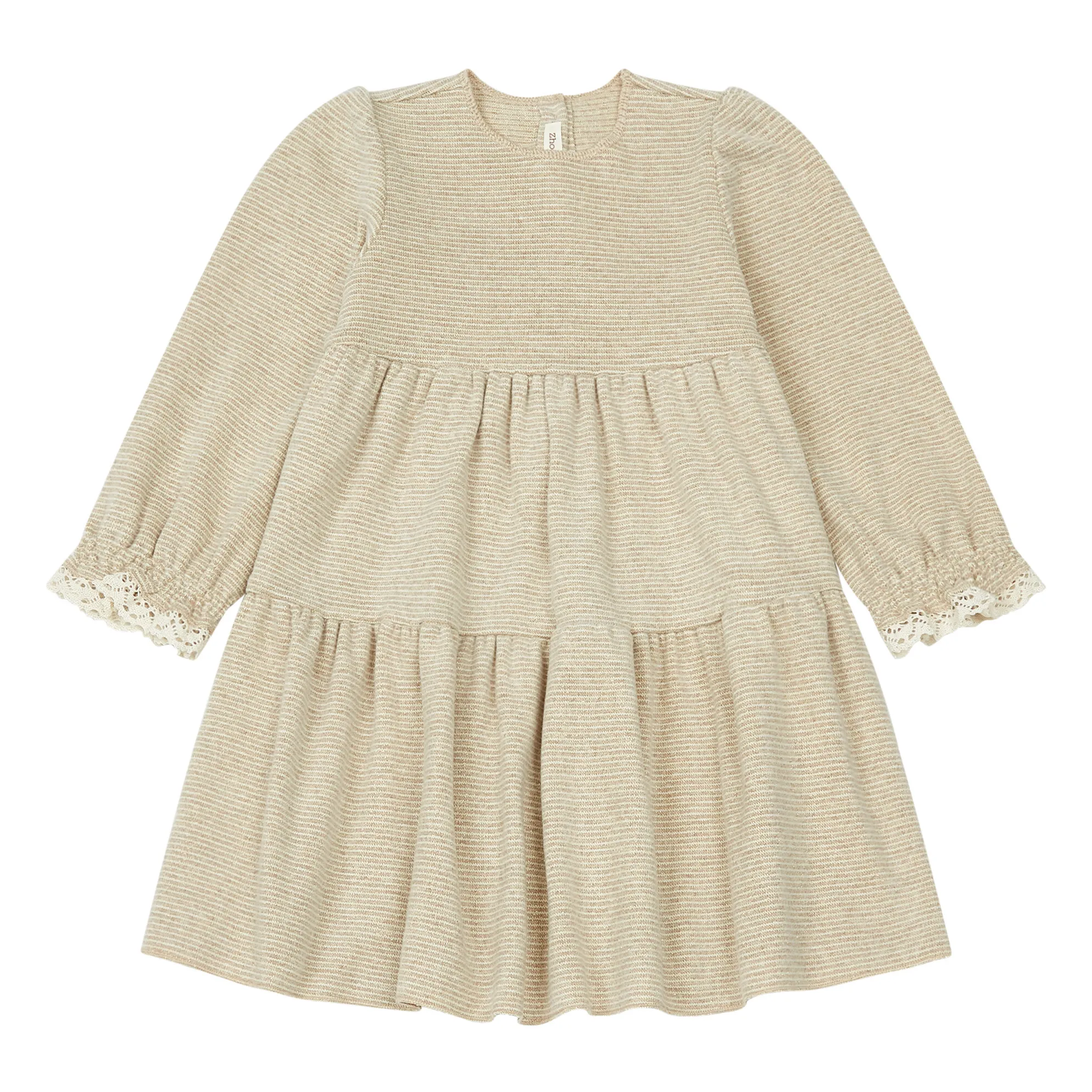 Zhoe & Tobiah Ecru Striped Lurex Knit Dress