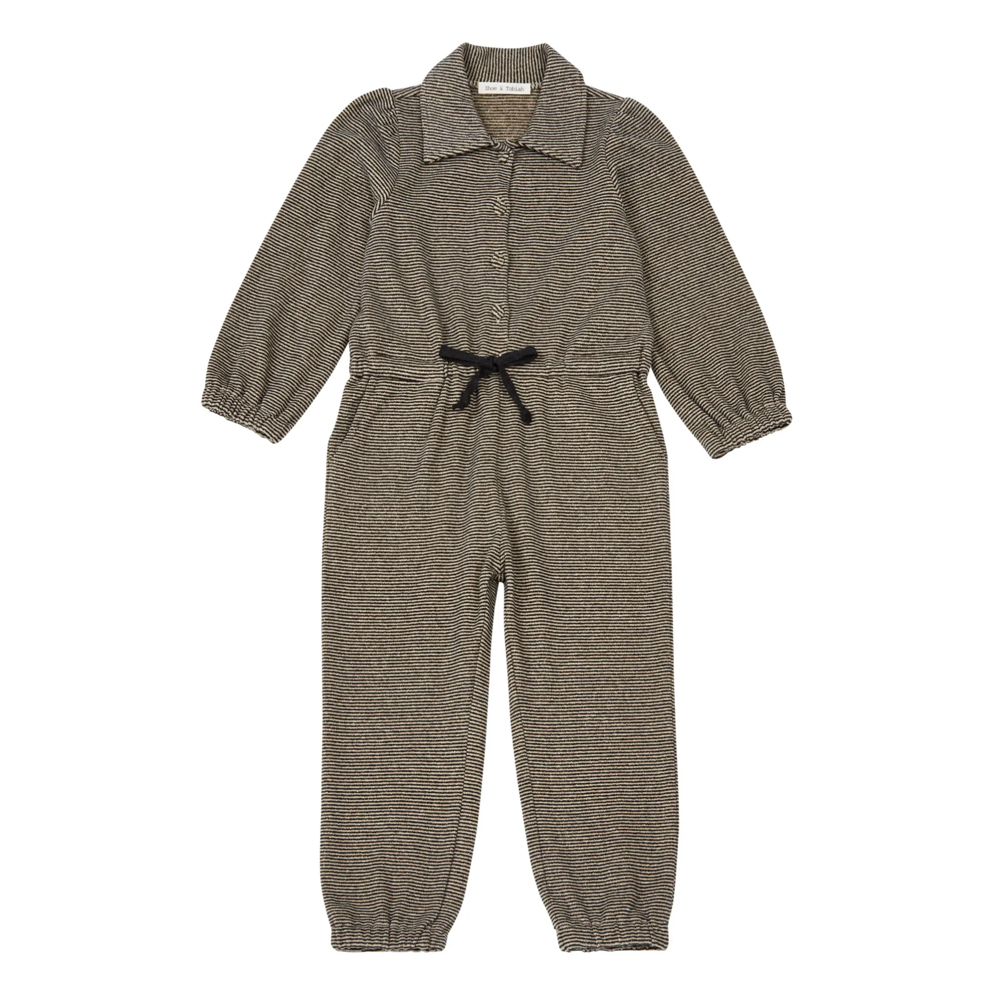 Zhoe & Tobiah Charcoal Grey Striped Lurex Knit Jumpsuit