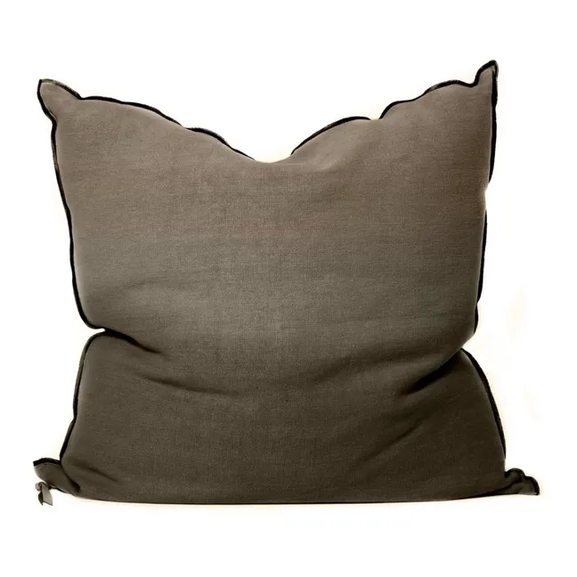 Vice Versa Black Line Stonewashed Linen Cushion | Khaki