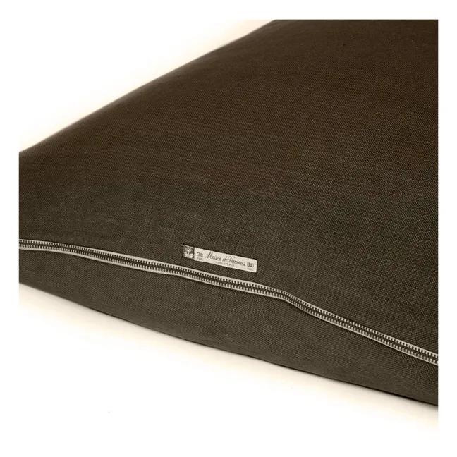 Vice Versa Black Line Stonewashed Linen Cushion | Khaki