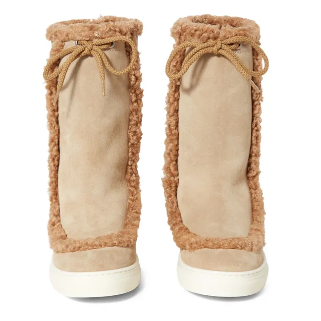 Leather Fur Boots | Beige