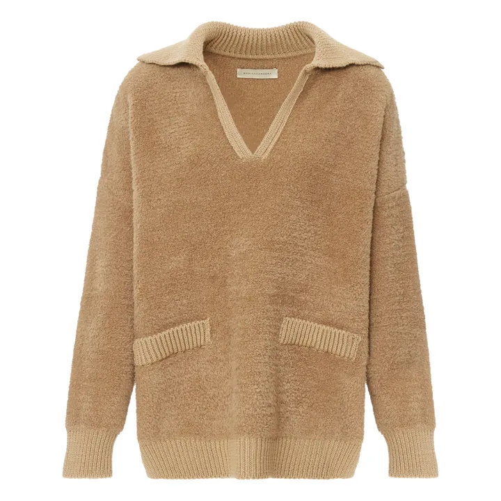 Jersey de lana cuello de polo Shearling | Camel- Imagen del producto n°0