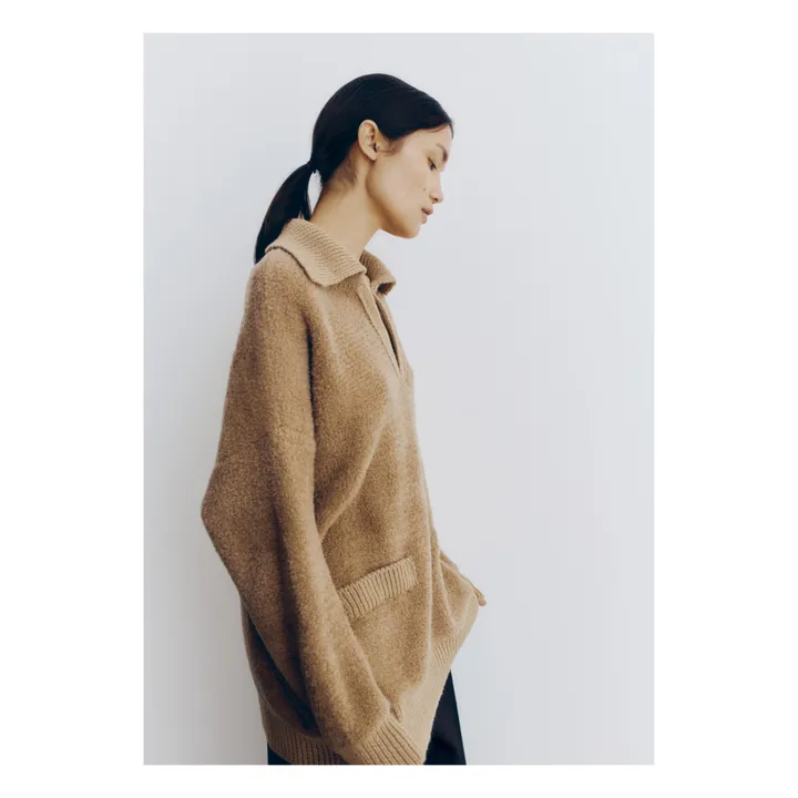Jersey de lana cuello de polo Shearling | Camel- Imagen del producto n°2