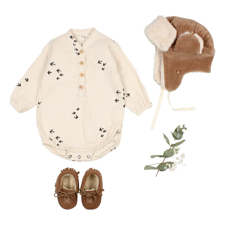 Organic Cotton Muslin Bird Romper | Ecru- Product image n°2