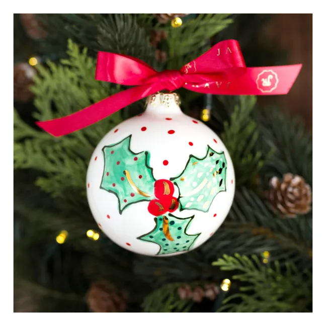 Boule de noël en porcelaine Houx