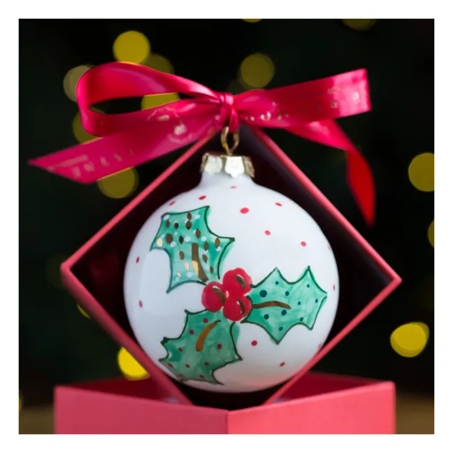 Boule de noël en porcelaine Houx