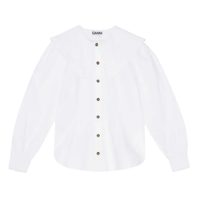 Bluse mit Kragen aus Popeline Bio-Baumwolle | Weiß