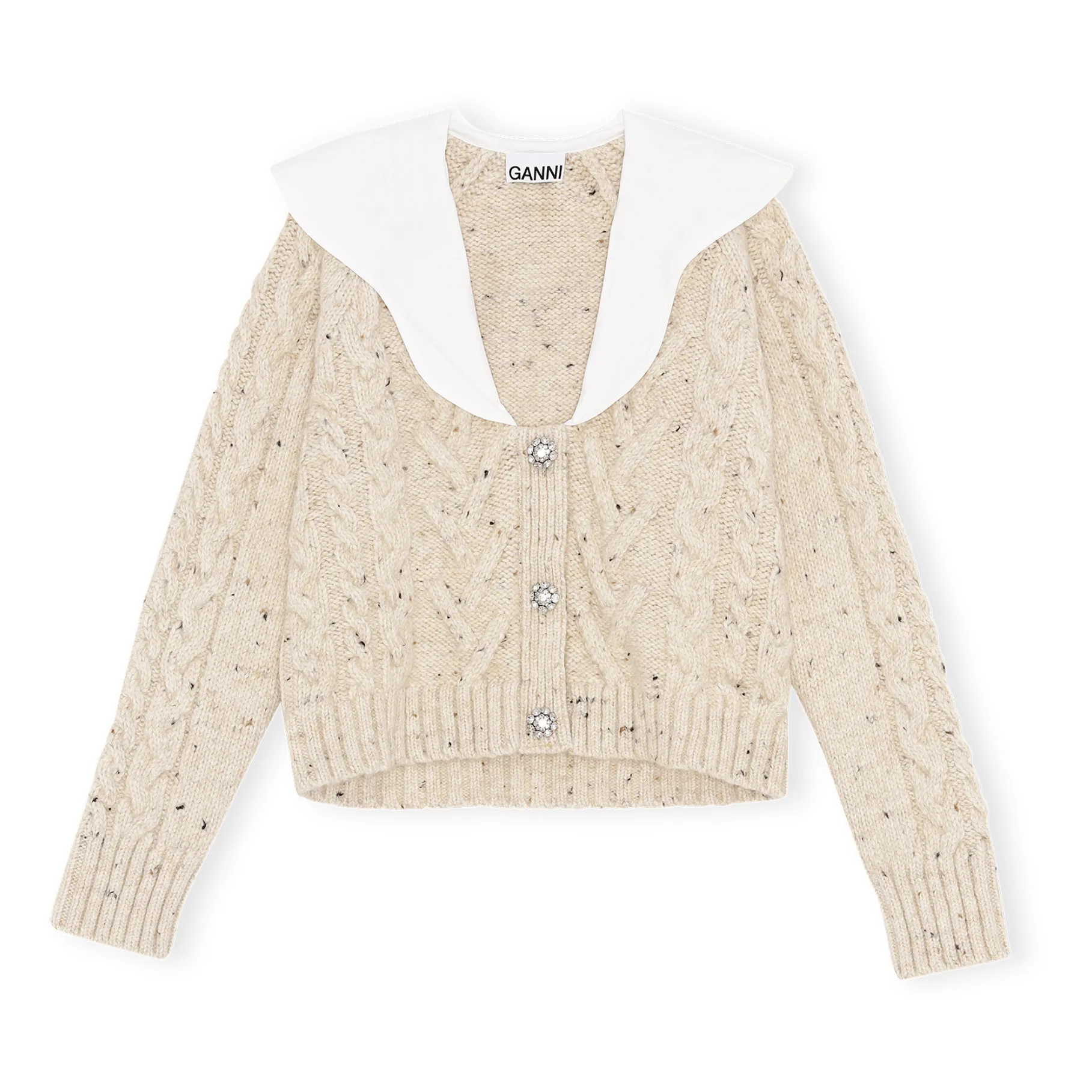 Ganni Wool and Alpaca Collar Cardigan Heather beige Smallable