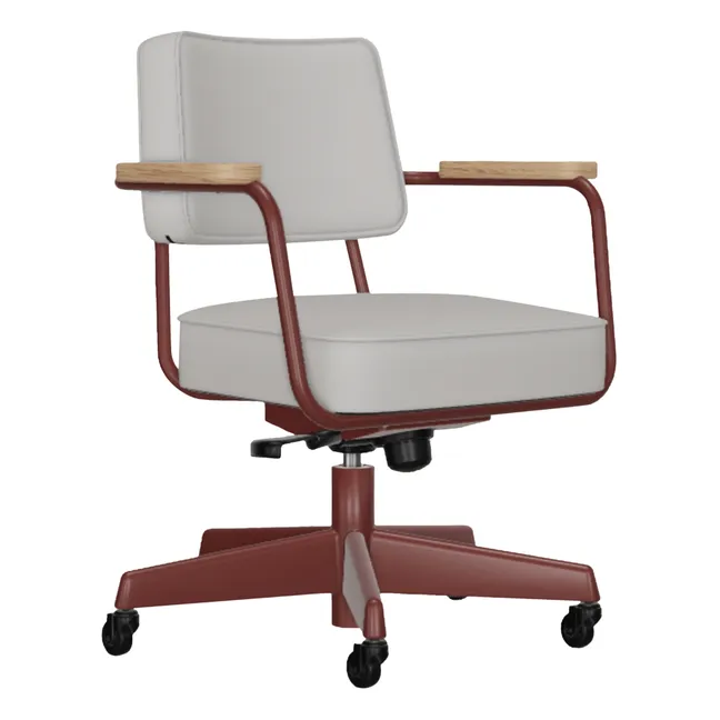 Executive Pivoting Desk Chair , Japanese Red Base - Jean Prouvé | Light grey