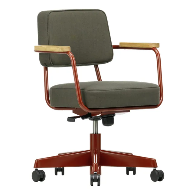 Fauteuil de bureau Direction Pivotant, piètement japonese red - Jean Prouvé | Gris foncé