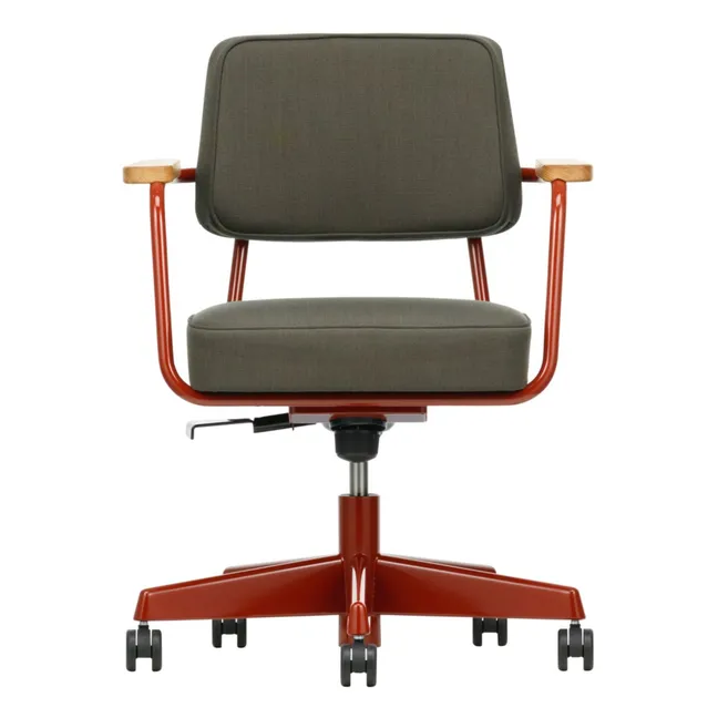 Fauteuil de bureau Direction Pivotant, piètement japonese red - Jean Prouvé | Gris foncé