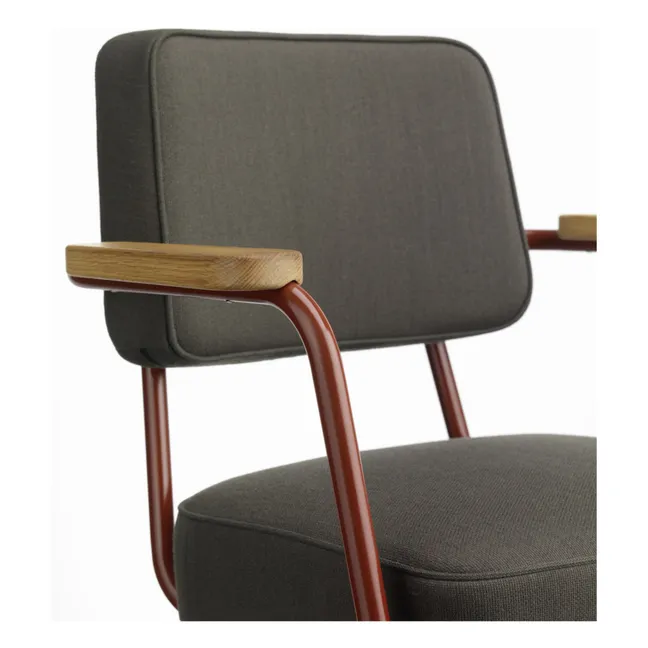 Fauteuil de bureau Direction Pivotant, piètement japonese red - Jean Prouvé | Gris foncé