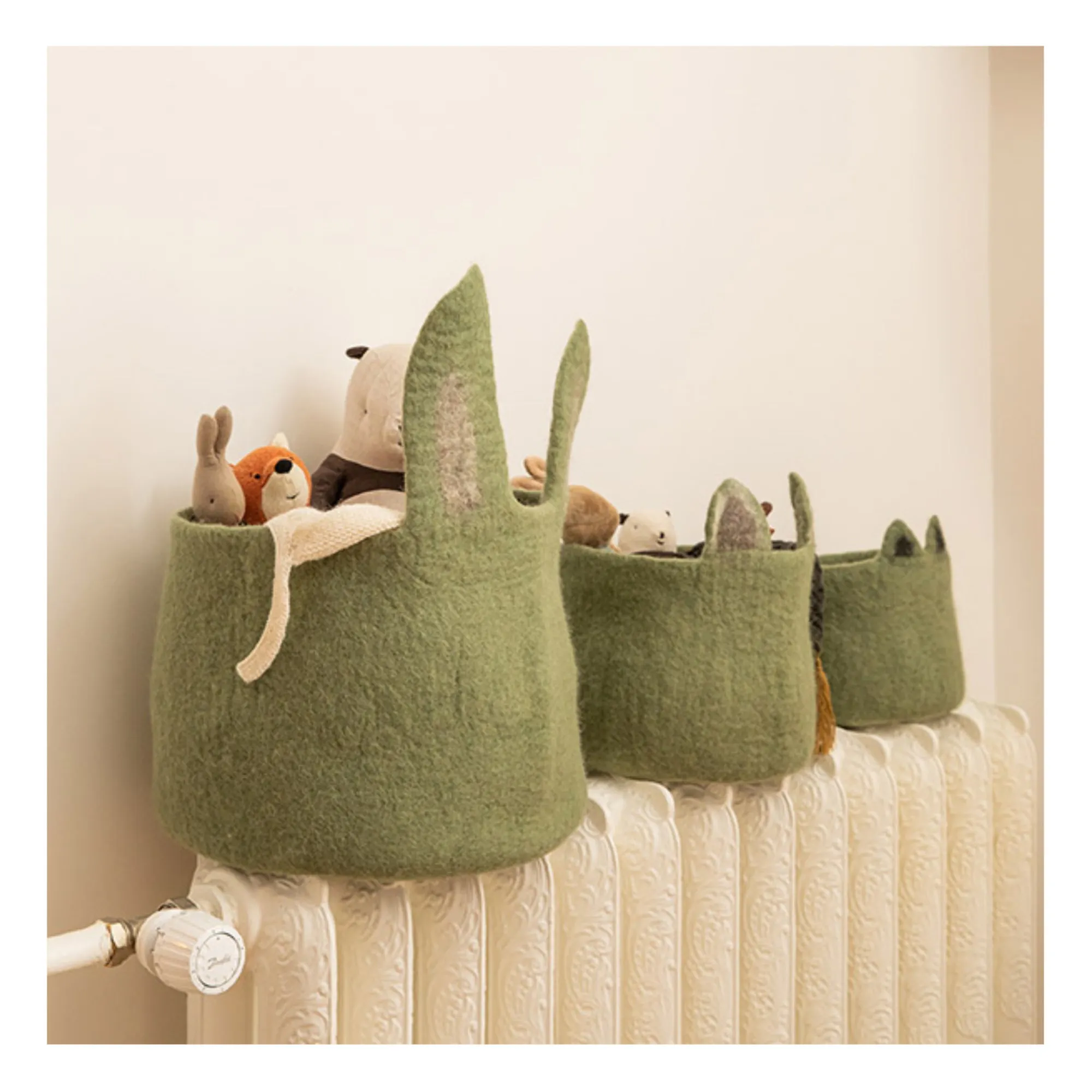 Corbeille Pasu Chat en feutre | Vert pâle- Image produit n°1