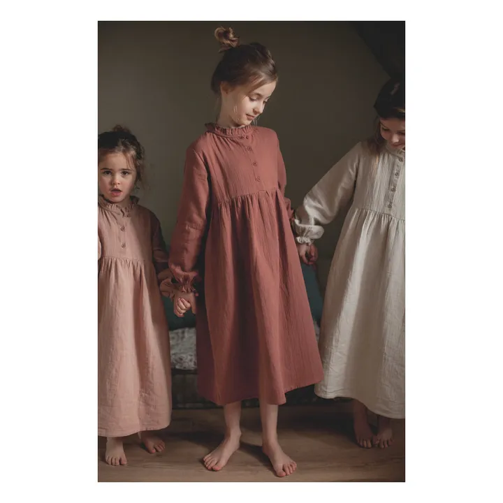 Camicia da notte, in garza di cotone, modello: Clochette | Rosso mattone- Immagine del prodotto n°3