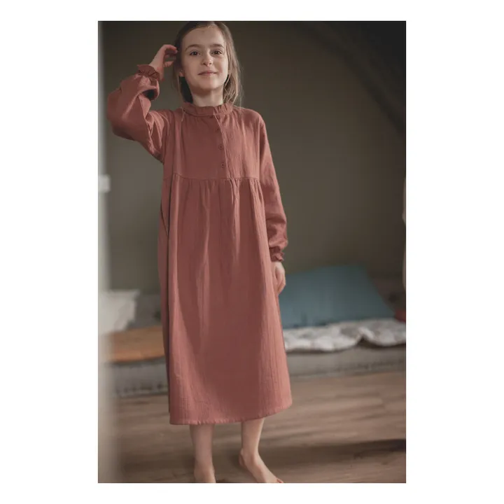 Camicia da notte, in garza di cotone, modello: Clochette | Rosso mattone- Immagine del prodotto n°1