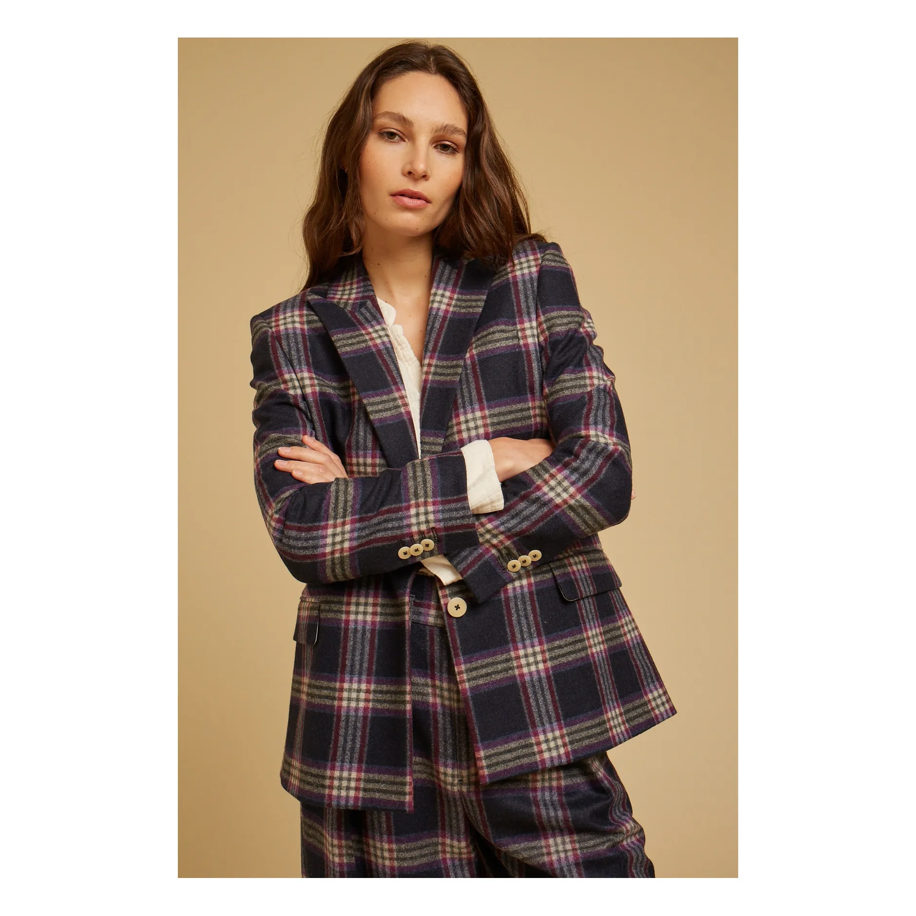 Chloé Stora Navy Blue Udine Checked Recycled Wool Jacket