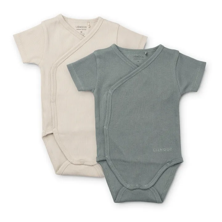 Set of 2 Organic Cotton Hali Short-Sleeved Crossover Babygrows | Pink- Product image n°0