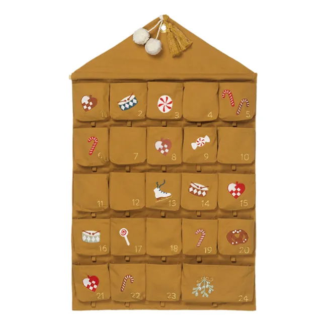Calendario de Adviento de algodón bordado | Ocre