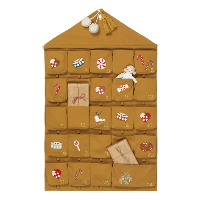 Calendario de Adviento de algodón bordado | Ocre