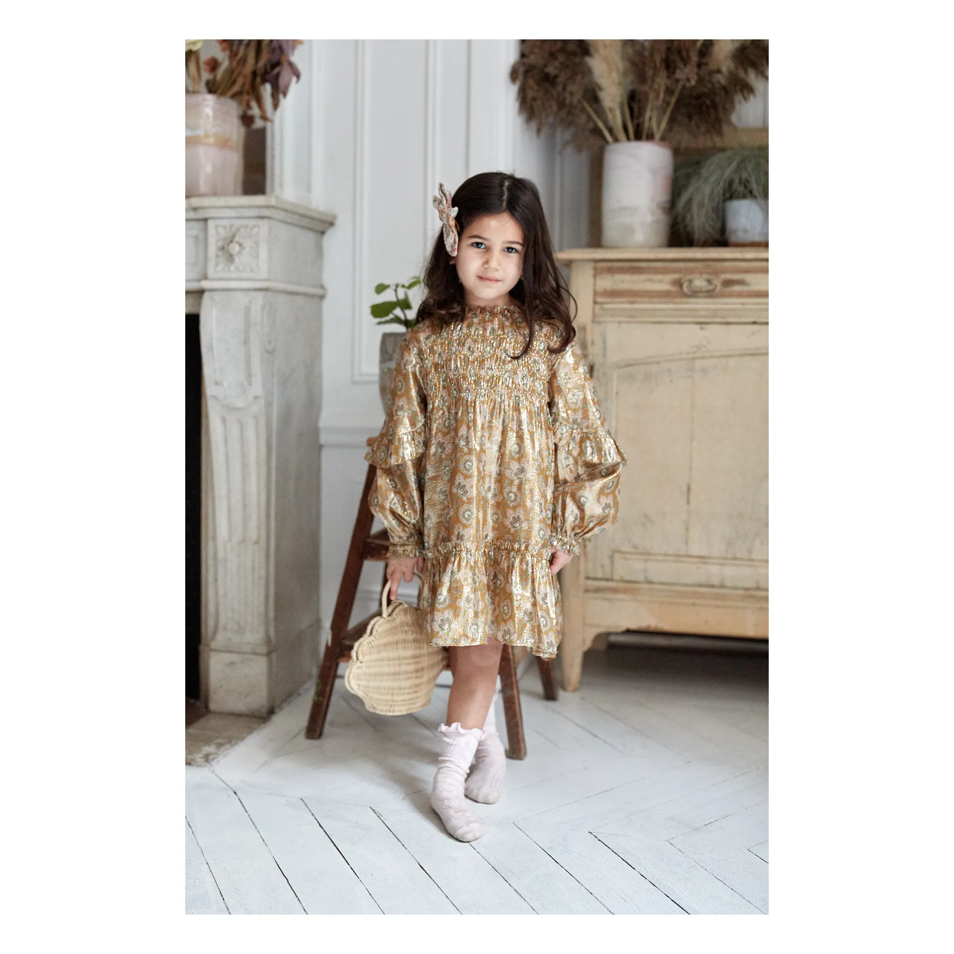 Louise Misha - Agatha Silk Lurex Dress - Gold | Smallable Louise Misha - Agatha Silk Lurex Dress - Gold | Smallable