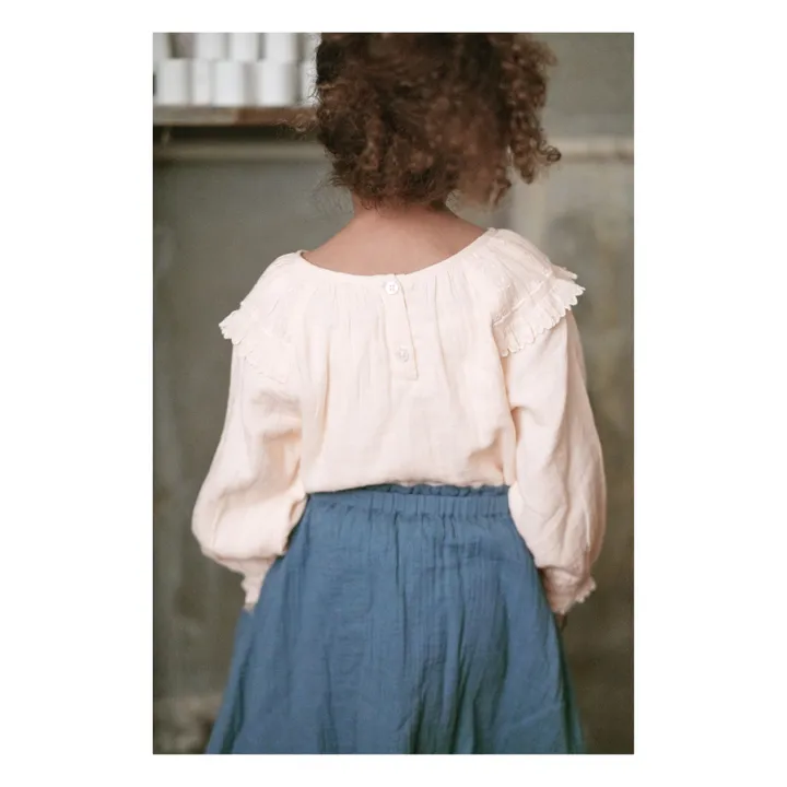 Falda bordada de gasa de algodón Eulalie | Azul- Imagen del producto n°3