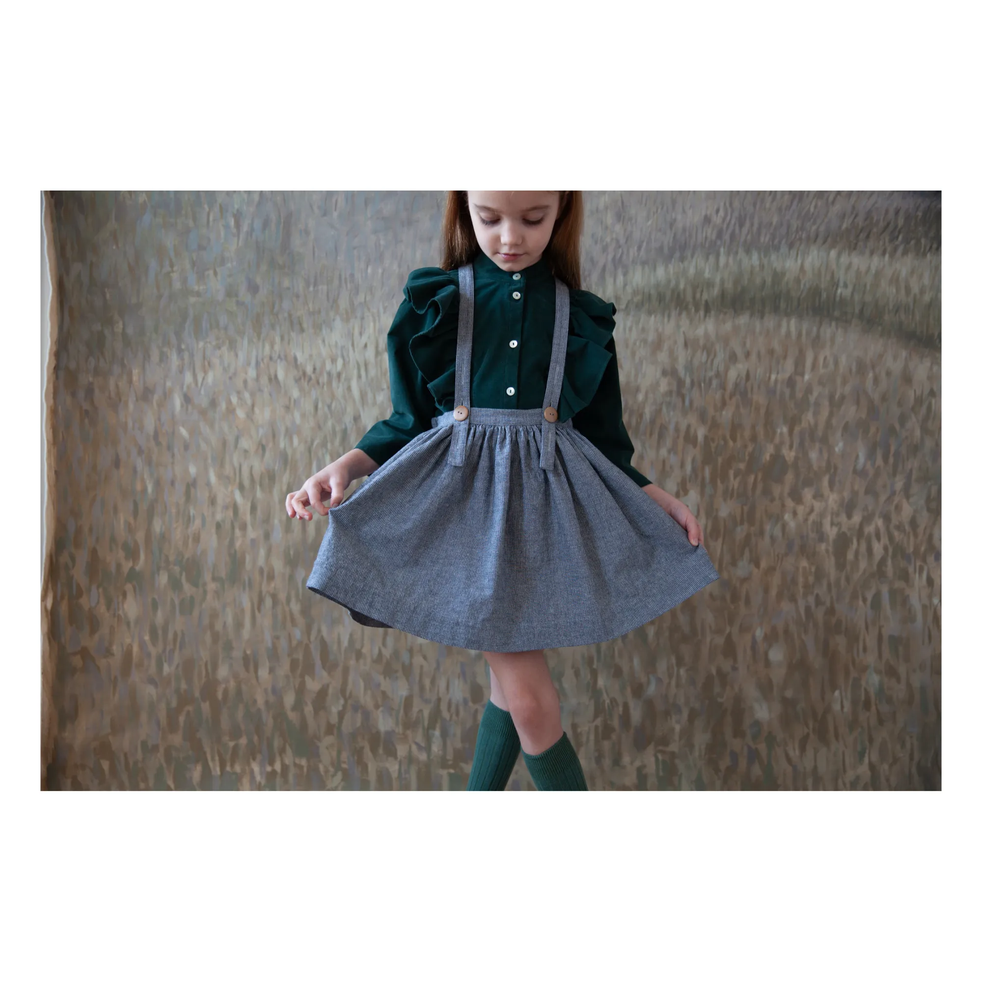 Mavis Linen Striped Suspender Skirt | Blue