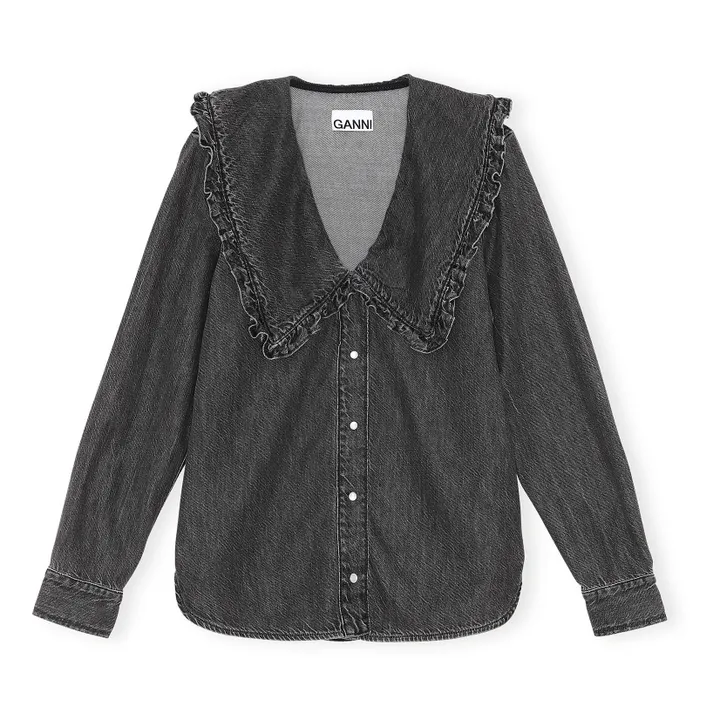 Organic Cotton Denim Collar Shirt | Charcoal grey- Product image n°0