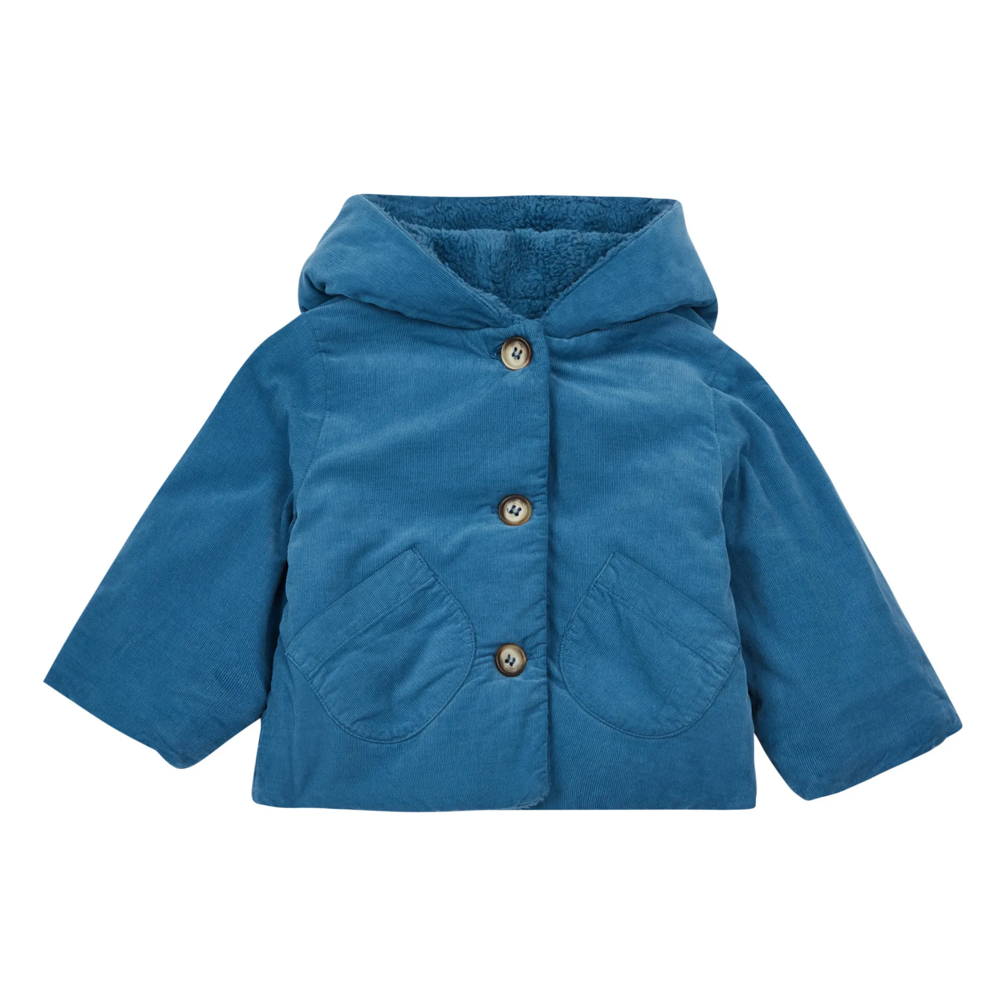 Bonton Peacock Blue Boubou Velvet Fur-Lined Coat