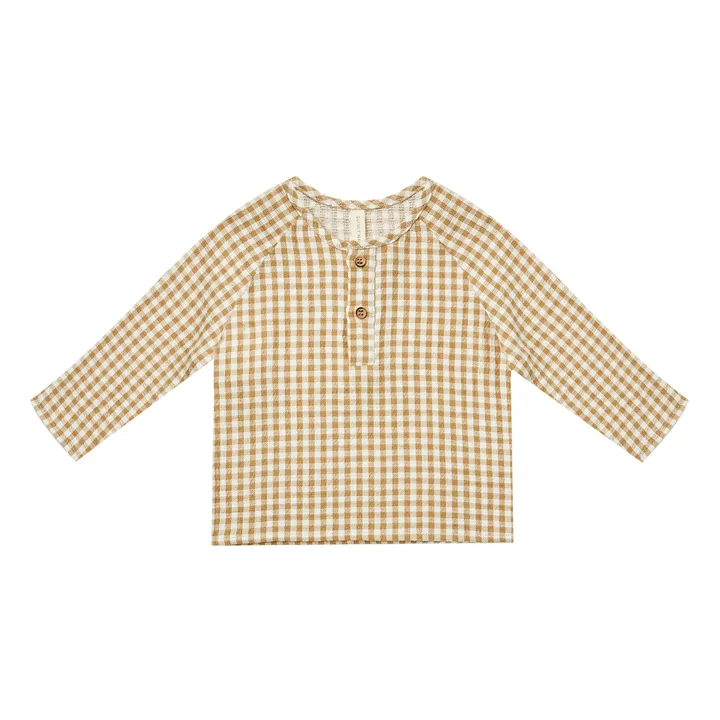 T-Shirt Vichy Doppelte Bio-Baumwollgaze | Honiggelb- Produktbild Nr. 0