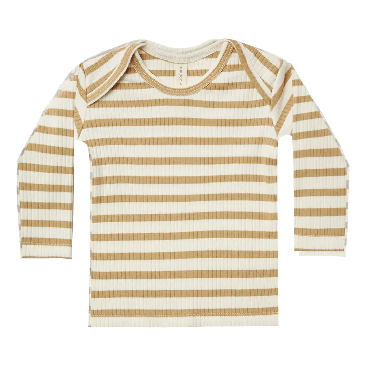 Organic Cotton Striped Long-sleeved T-shirt | Honey- Product image n°0