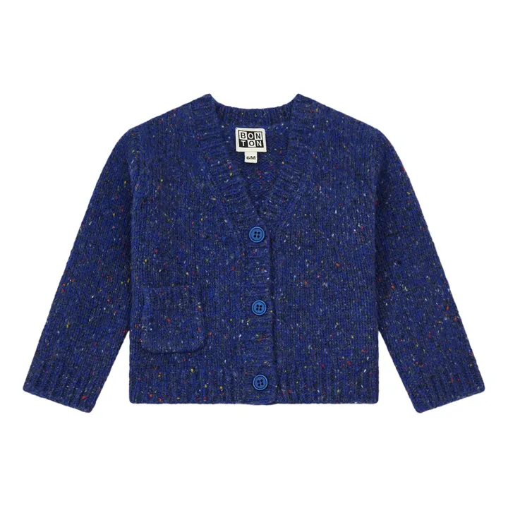 Strickjacke Mouliné-Wolle mit Tasche | Blau- Produktbild Nr. 0