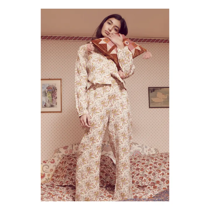 Pantaloni del pigiama, in garza di cotone bio, modello: Melycia - Collezione Donna  | Ecru- Immagine del prodotto n°2
