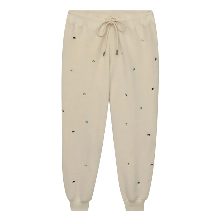 The Sherpa Cropped W/Ditsy Floral Embroidery Joggers | Ecru- Product image n°0