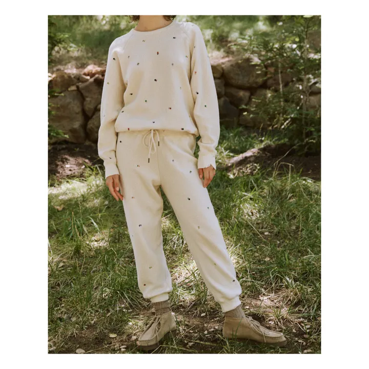 The Sherpa Cropped W/Ditsy Floral Embroidery Joggers | Ecru- Product image n°1