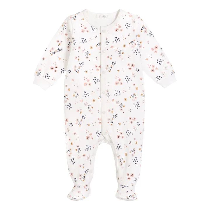 Pyjama mit Füßen Blumenmuster | Grauweiß- Produktbild Nr. 0