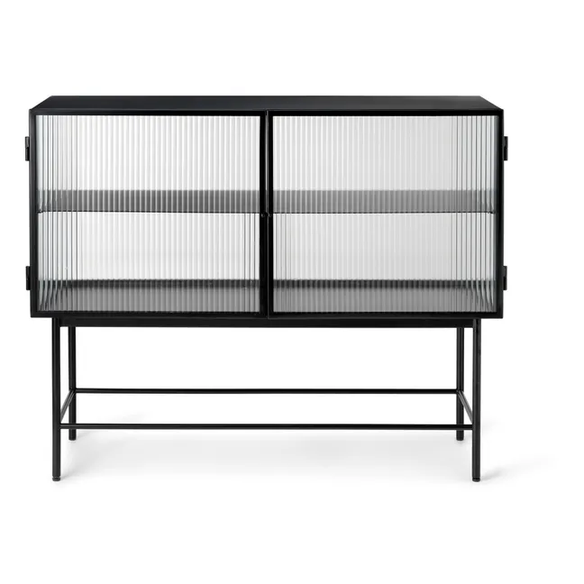 Haze Ribbed Glass and Metal Sideboard | Black