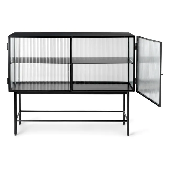 Haze Ribbed Glass and Metal Sideboard | Black