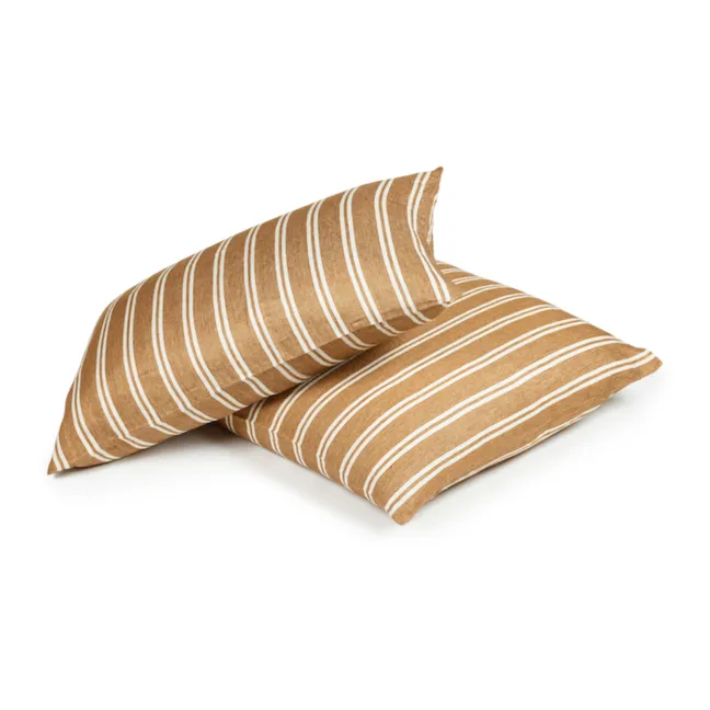 Taie d'oreiller Canal Stripe en lin  | Bronze