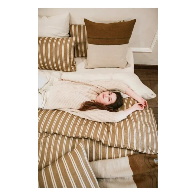Taie d'oreiller Canal Stripe en lin  | Bronze